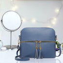 Tassel Shell Messenger Women Leather Handbags Solid Shoulder Bag (Lake Blue