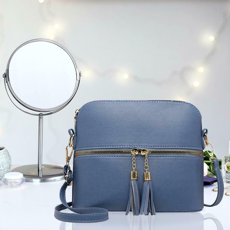 Tassel Shell Messenger Women Leather Handbags Solid Shoulder Bag (Lake Blue