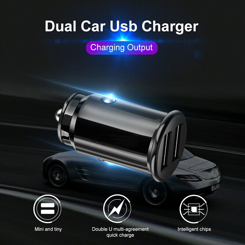 Mini 3.4A Fast Car Charger QC3.0 Certified Quick Charge Dual USB Port Black