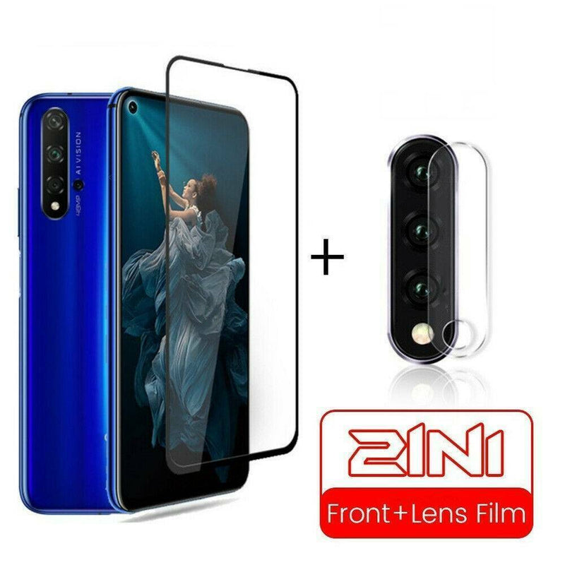 For Huawei Nova 5T - Full Cover Tempered Glass Screen Protector + Lens Film