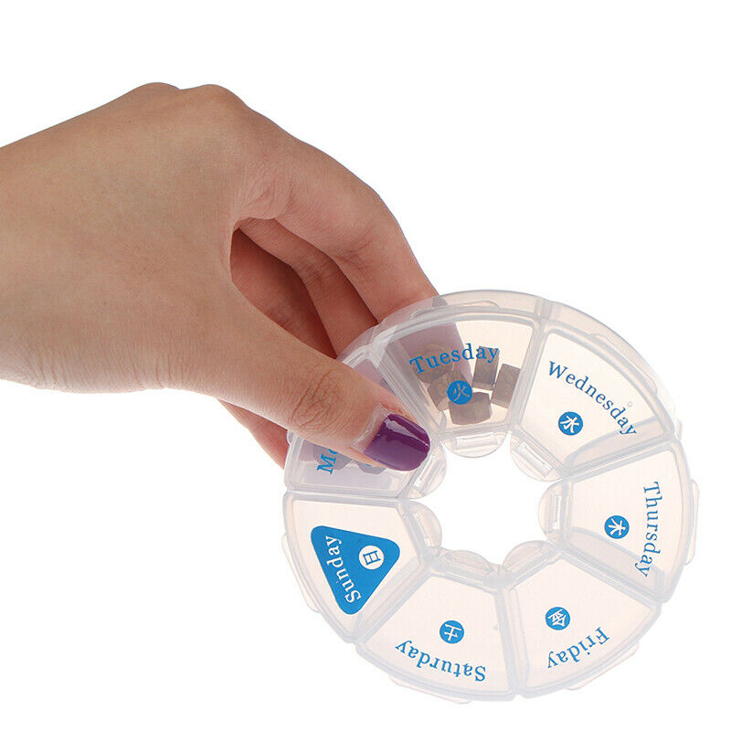 7 Days Medicine Pill Box Mini Round Portable Travel Storage Vitamin Box Cy