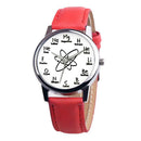 Chemical Elements Print Leather Strap Quartz Watch Women Wristwatch (Red) A