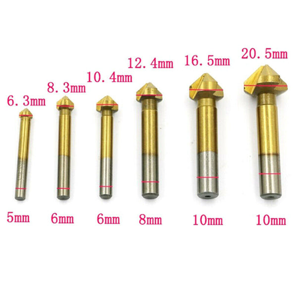 6PCS Titanium Coated 90Degree Chamfer Countersink Drill Bit Grinding ChamfeSEAU