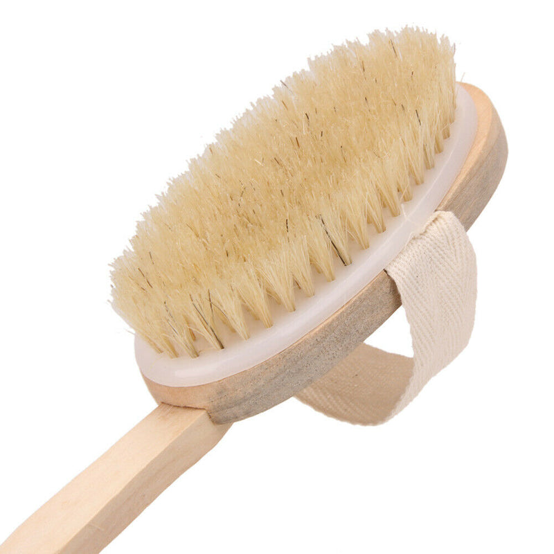 Natural Long Wood Bristle Body Brush Massager Bath Shower Back Spa Scrubber A