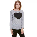 New Women Lady Cute Heart Love Round Neck Long Sleeve Top Tshirt Blouse L