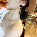Long Metal Tassel Earrings For Women Fashion Jewelry Black Crystal Party Ac R8L8