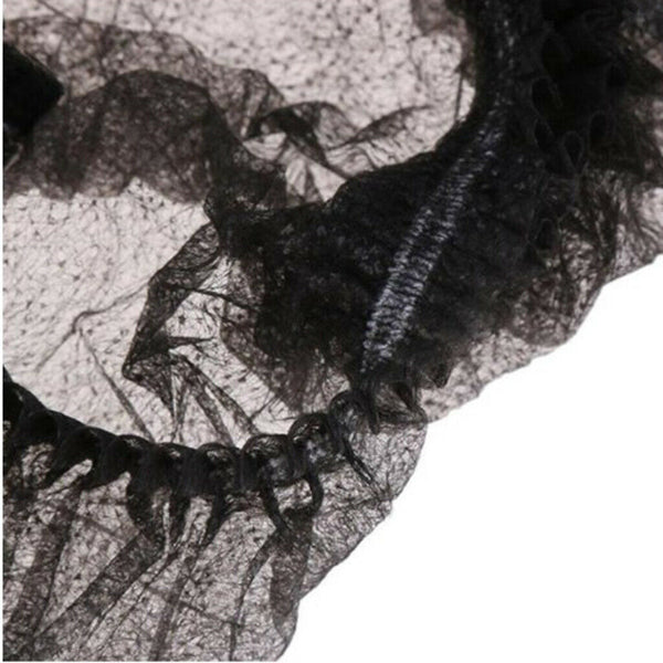 100Pcs Disposable Mob Cap Hair Net Elastic Non Woven Hats Factory Workwear Black