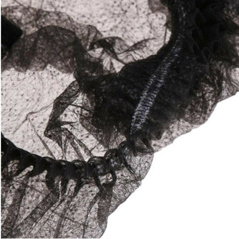 100Pcs Disposable Mob Cap Hair Net Elastic Non Woven Hats Factory Workwear Black