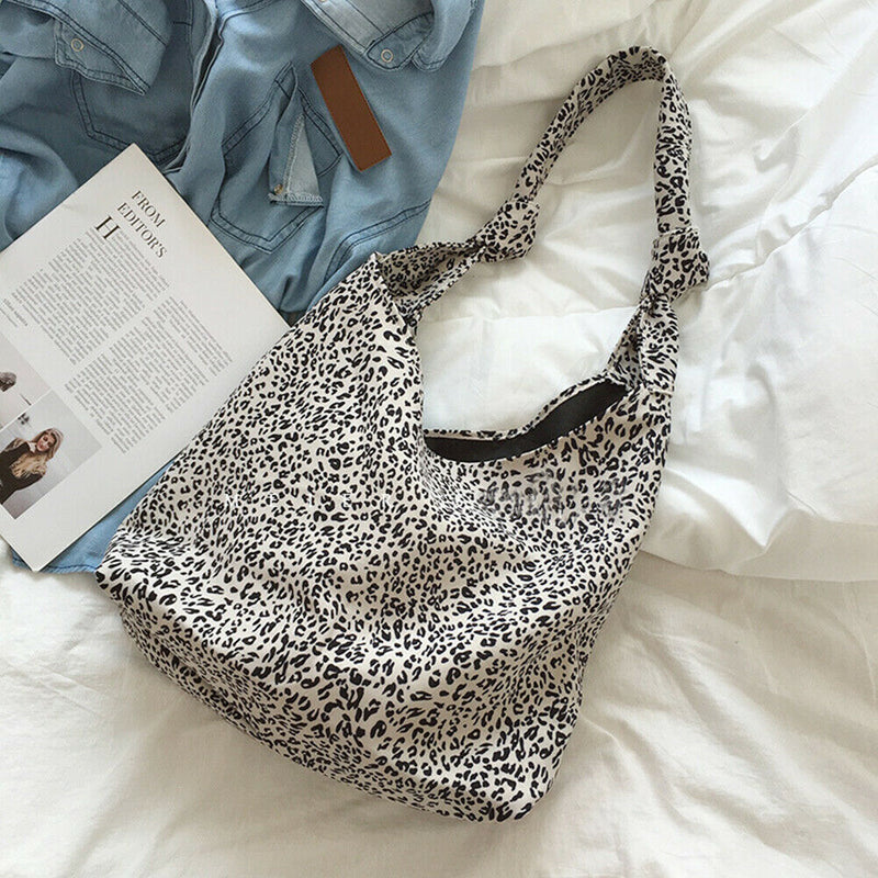 Fashion Cotton Shoulder Tote Bag Female Leopard Pattern Travel Top-handle Clutch