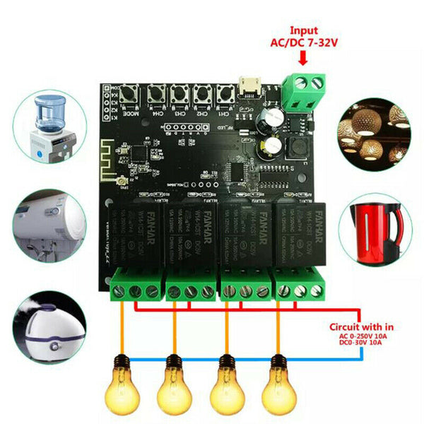 4CH Tuya Switch WiFi Switch Module Wireless Relay  Remote Control Smart Time Hn