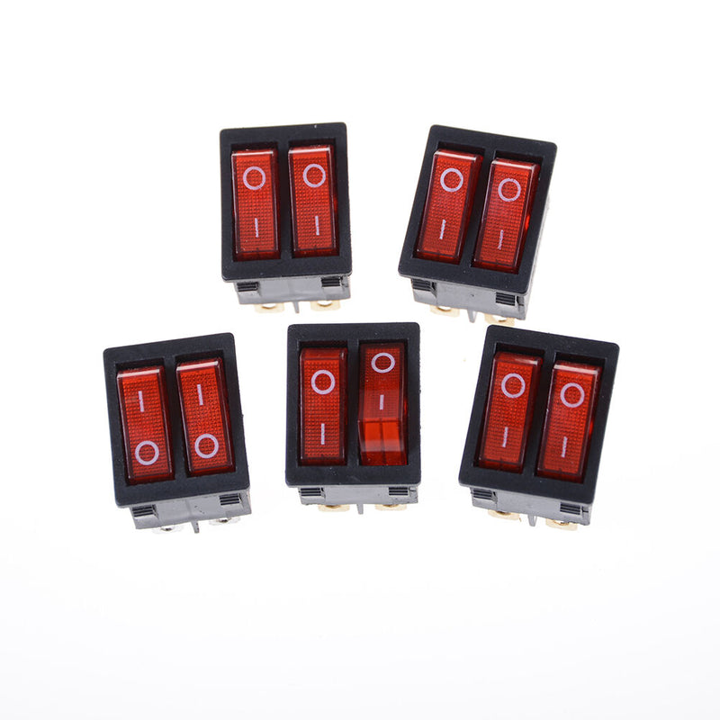 Double Boat Rocker Switch 6 Pin On-Off With Red Light 16A 125VAC B.AU