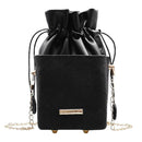 Elegant Leather Messenger Bag Women Shoulder Drawstring Handbag (Black)