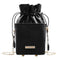 Elegant Leather Messenger Bag Women Shoulder Drawstring Handbag (Black)