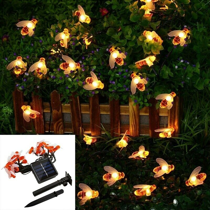 Solar Powered String Lights 30LED Honey Bee Shape for Garden Decoration CourC4V4