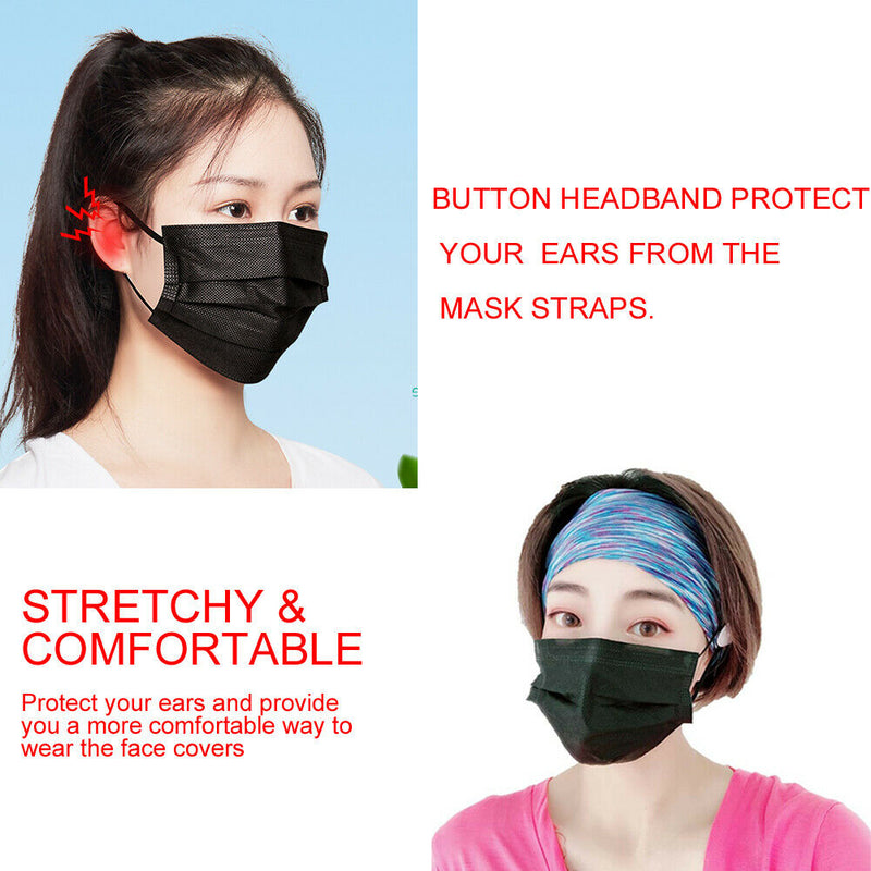 4pcs Face Cover Holder Yoga Non Slip Women Button Headband Elastic Wide Edge