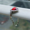 Support hook of Handbag Folding in Red Heart Shape with Rhinestone Decorati