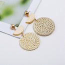 Korean Earrings For Women Wooden Straw Weave Rattan Earrings Round Vine Bra