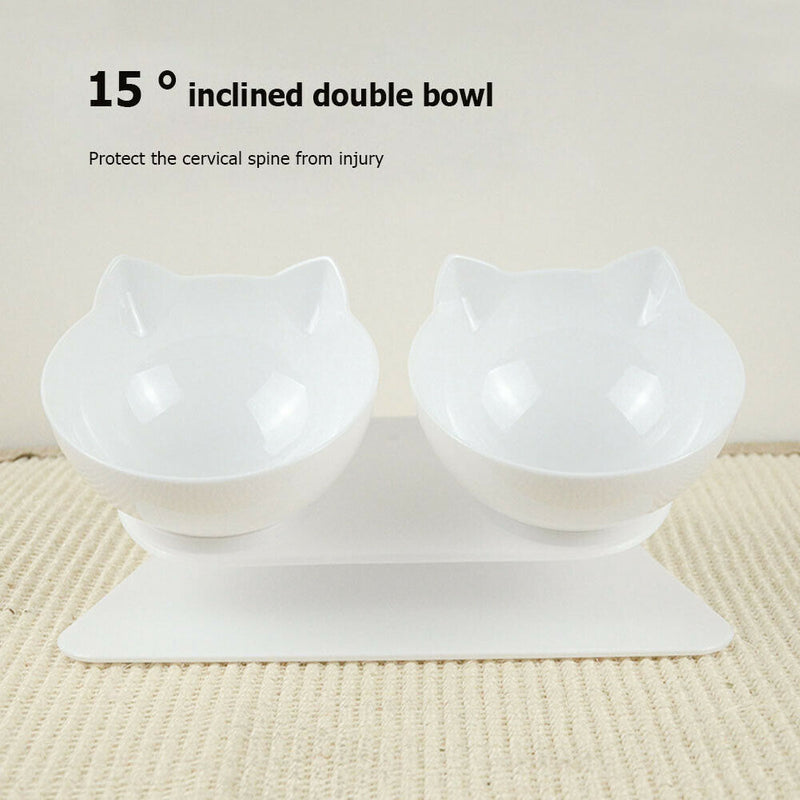 Double Bowls Detachable Tilt Cat Ears Pet Bowl Non-slip Cat Dog Feeder (E)