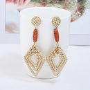 Bohemian Rattan Weave Geometric Multi Layer Earrings Women Fashion Pendant