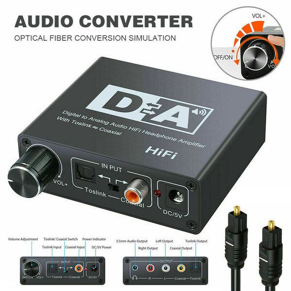 Digital Coaxial Optic Toslink to Analog RCA R/L 3.5mm Adapter Audio Converter