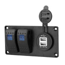 2 Gang LED Rocker Switch Panel Circuit Breaker Dual USB Charge Car Marine Boat Z