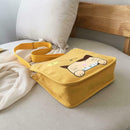 2pcs/set Women Canvas Cat Print Shoulder Satchel Handbags Pen Bag (Yellow) A