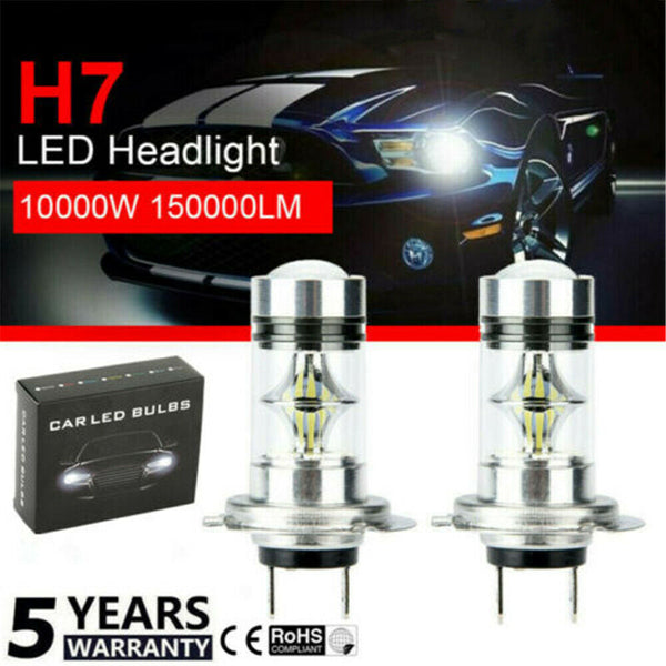 1Pair H7 10000W 150000LM Car LED Headlights Bulbs Fog Lights 6000K CREE White