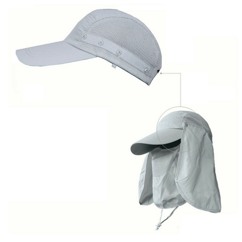 Outdoor Fishing Hat with Face Neck Flap Cover Baseball Sun Hat Gray