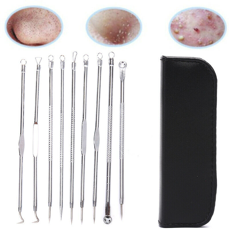 9pcs Blackhead Pimple Blemish Comedone Acne needle Extractor Remover Tool Se.AU