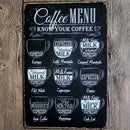 Romanti Coffee Menu Tin Sign Bar Pub Shop Wall Decor Retro Metal Art Nice