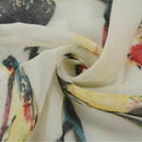 Lightweight Floral Birds Print Shawl Scarf Beige