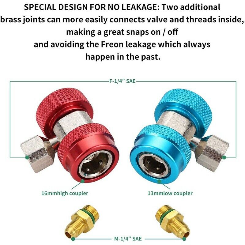 R134A Quick Coupler Connector Adapter, Freon Charging Refrigerant Kit ...