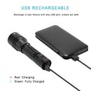 Waterproof LED Flashlight 6 Modes Type-C Rechargeable Telescopic Zoomable Torch