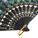 Mini Flowers Pattern Wave Edge Lace Spanish Style Hand Fan Black, Green M8C4