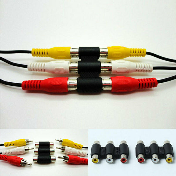 2pcs Triple RCA Female to Female Coupler Adapter AV Cable Component Connector