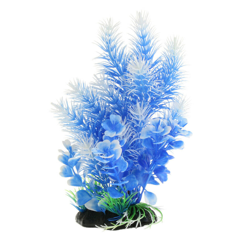 Plastic Aquarium Fish Tank Blue Grass Plant Rock Base Reptile Terrarium Vivarium