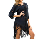 Fashion Womens Loose V Neck Solid Casual Beach Dress Bathing Suit Black Cover Up