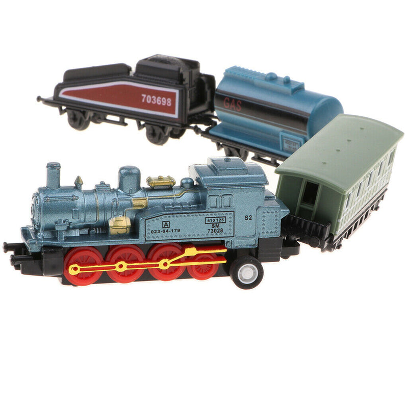 8 Inch Pull Back Train Set with Blue Die Cast Engine Locomotive for Kids
