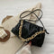 Women Pleated Shoulder Bag Chain Totes PU Cloud Messenger Handbag (Black)