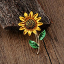Womens Brooch Pin Sunflower Alloy Enamel Inlay Crystal Dress Shirt Suit Sweater
