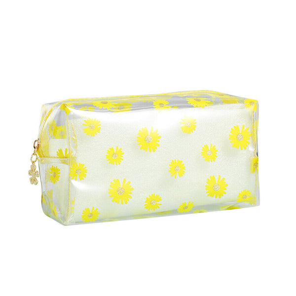 Women Transparent Cosmetic Bag Daisy Travel Makeup Organizer Pouch (Yellow) A#S