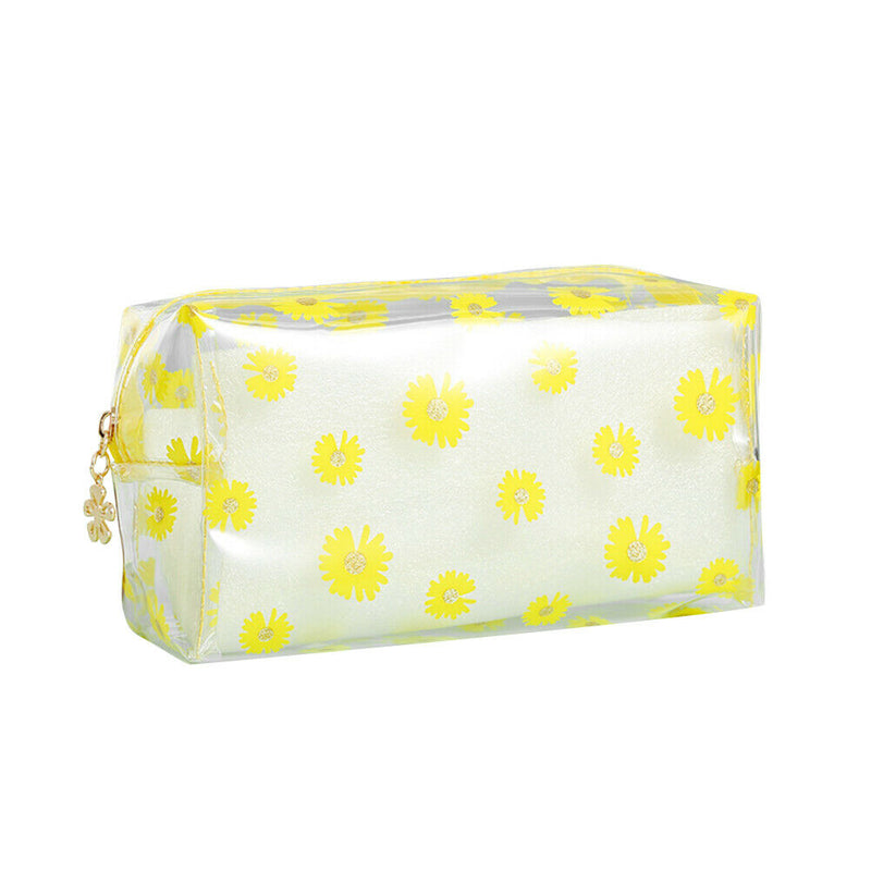 Women Transparent Cosmetic Bag Daisy Travel Makeup Organizer Pouch (Yellow) A