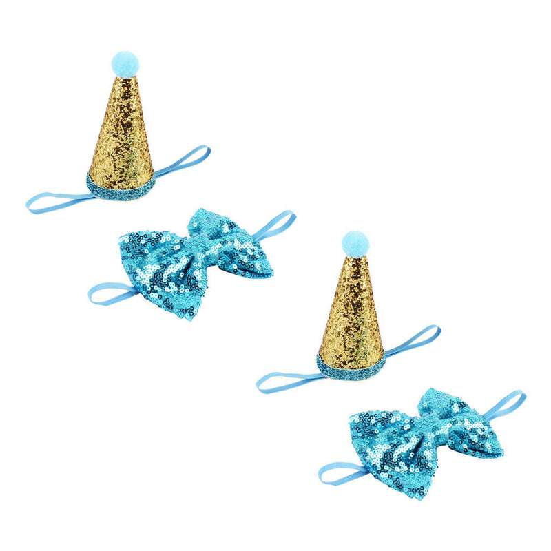 2Pcs Shiny Dog Cat Birthday Hat Party Costume Headwear Accessory For Puppy Pet
