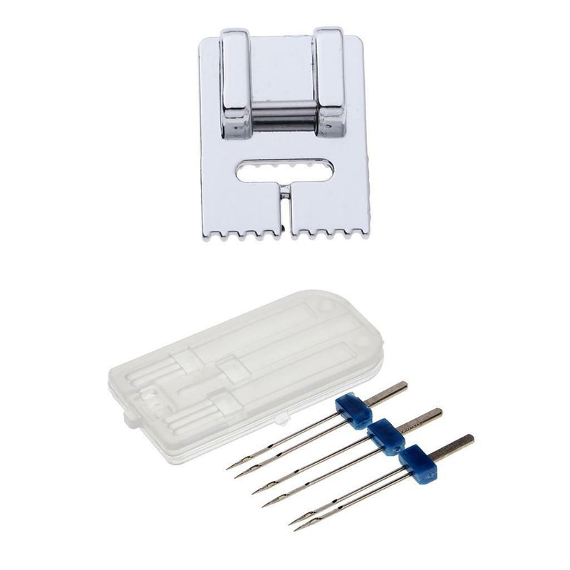 1 Set 3 Sizes Double Twin Needles Pins + Pintuck 9 Grooves Presser Foot