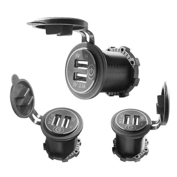 Motorcycle 3.1A Dual USB Charger Socket Outlet with Touch Switch + 2 Terminals