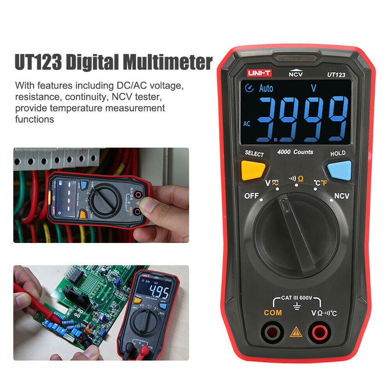 UT123 Digital Multimeter Safe EBTN Screen Auto Range Data Hold Voltage Tester