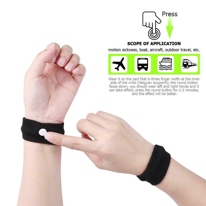 2pcs Morning Sickness Wrist Bands Anti Motion Sickness Wristband (Black)