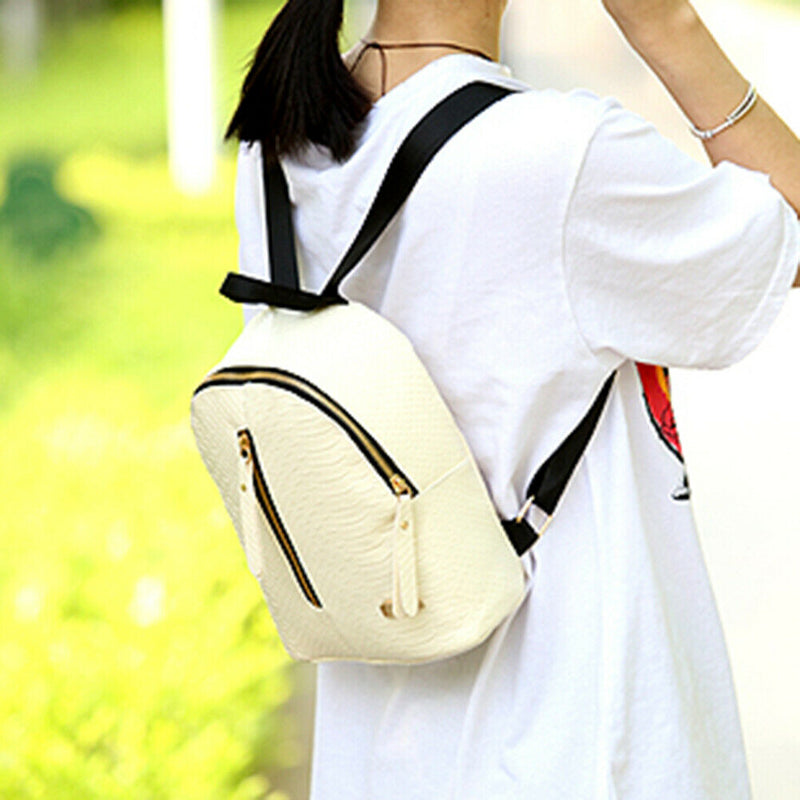 Women PU Leather Pattern Backpack Luxury School Bag Travel Backpack(Beige)