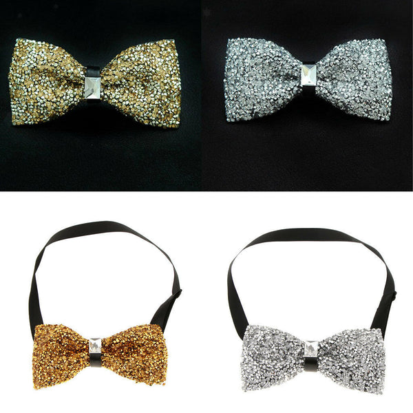2x Men Shiny Crystal Rhinestone Bow Tie Bowties Wedding Party Necktie Adjust