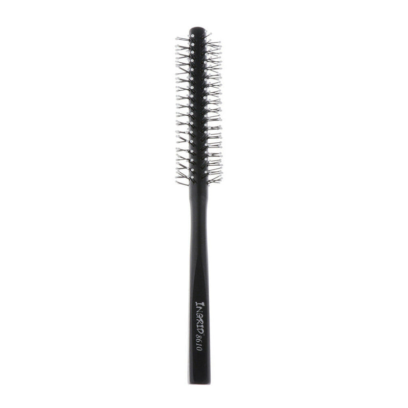 1 Piece Small Mini Round Hair Brush Nylon Bristles, Black Long Wood Handle Hair